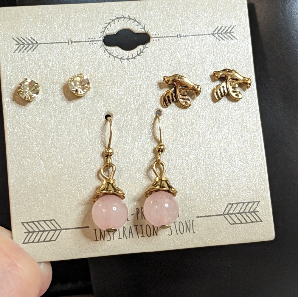 Gold Tone Inspirations Stone Set Earrings‎